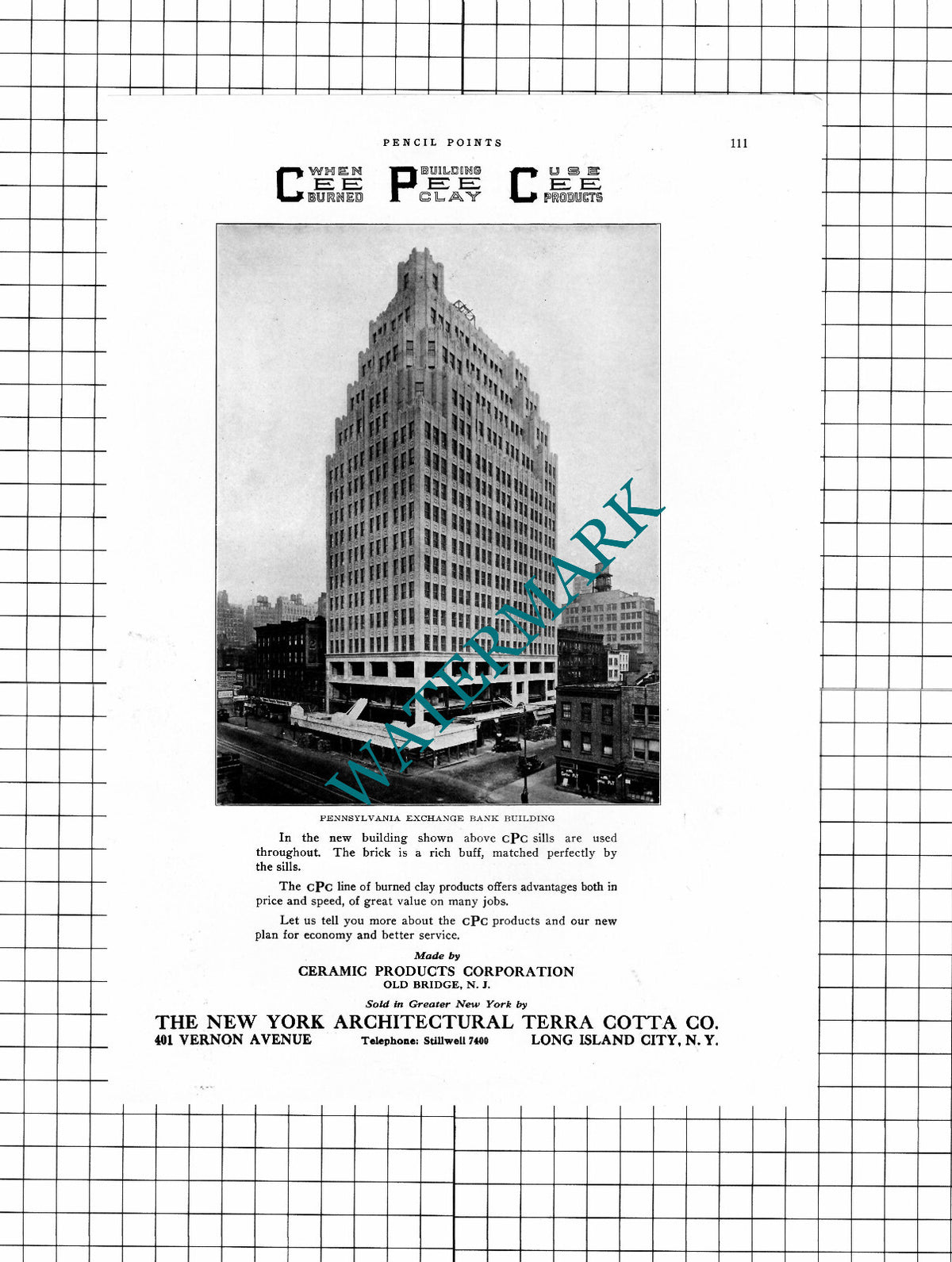 Pennsylvania Exchange Bank Building CPC - 1926 Advert / Print