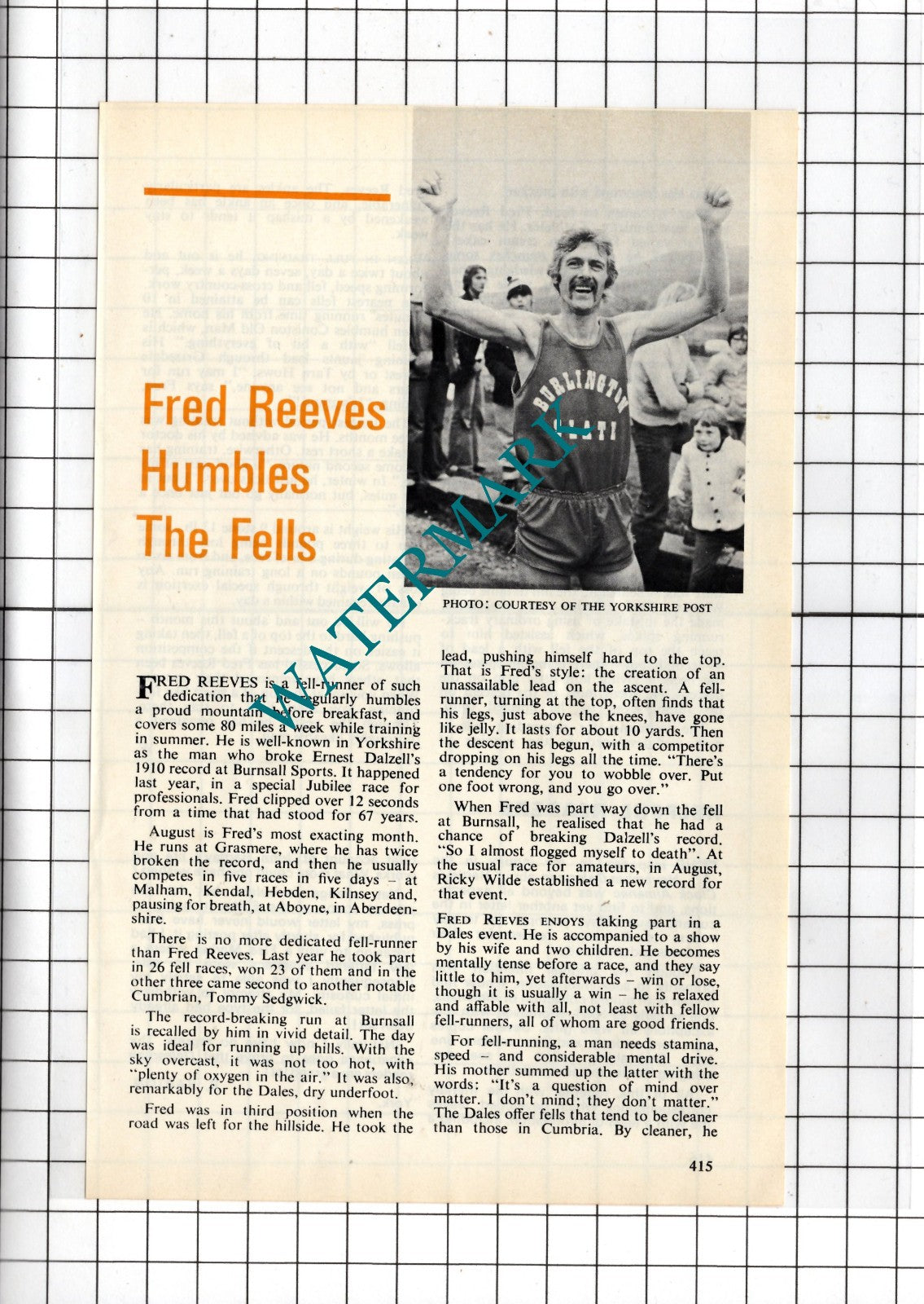 Fred Reeves Fell Runner Barrow In Furness Cumbria - 1978 Small Article