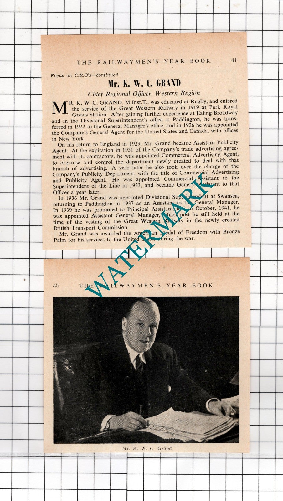 Mr K W C Grand GWR Railways - c.1950s Two-Part Clipping