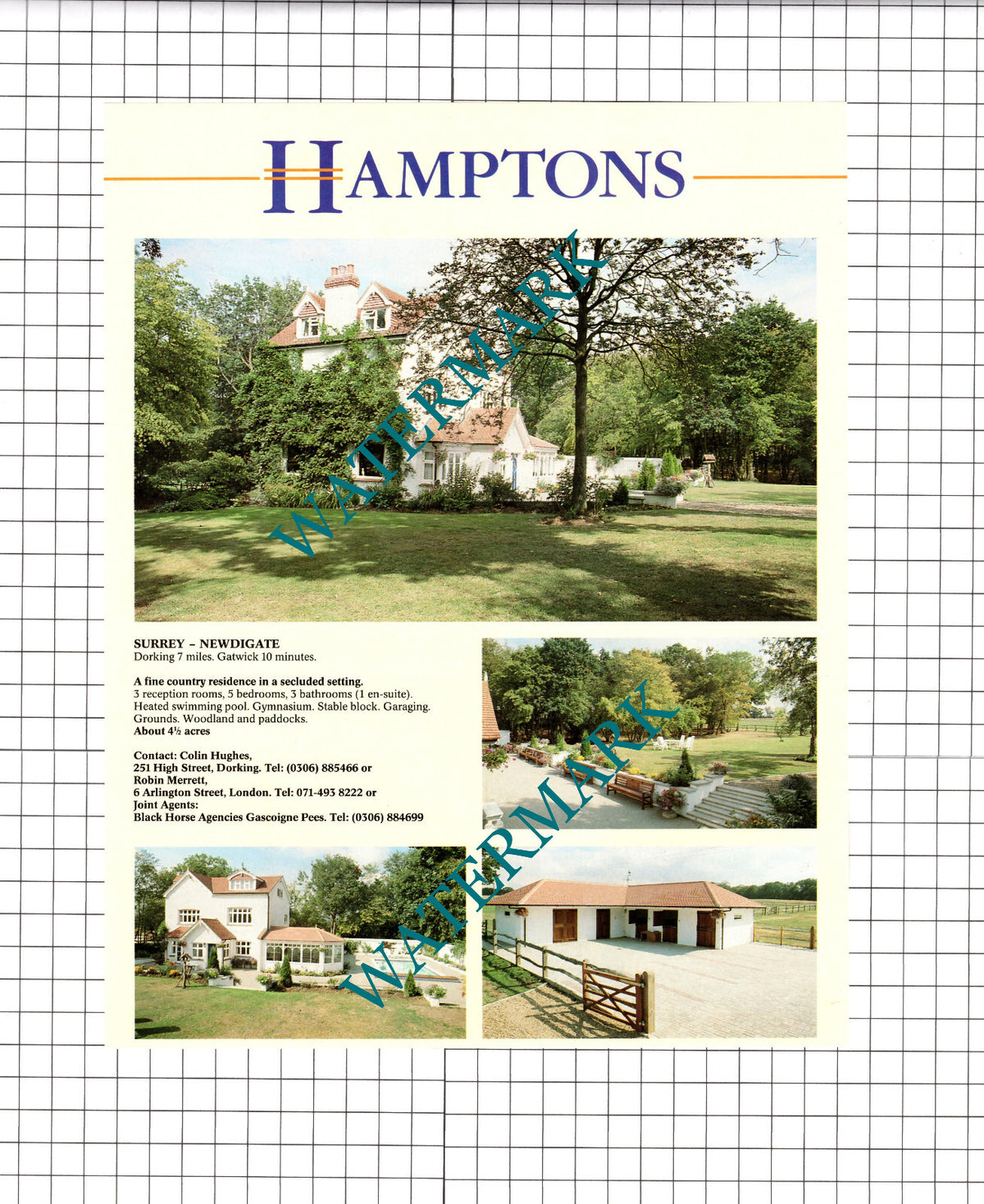 Newdigate Surrey House Sale Advert - 1991 Clipping / Print