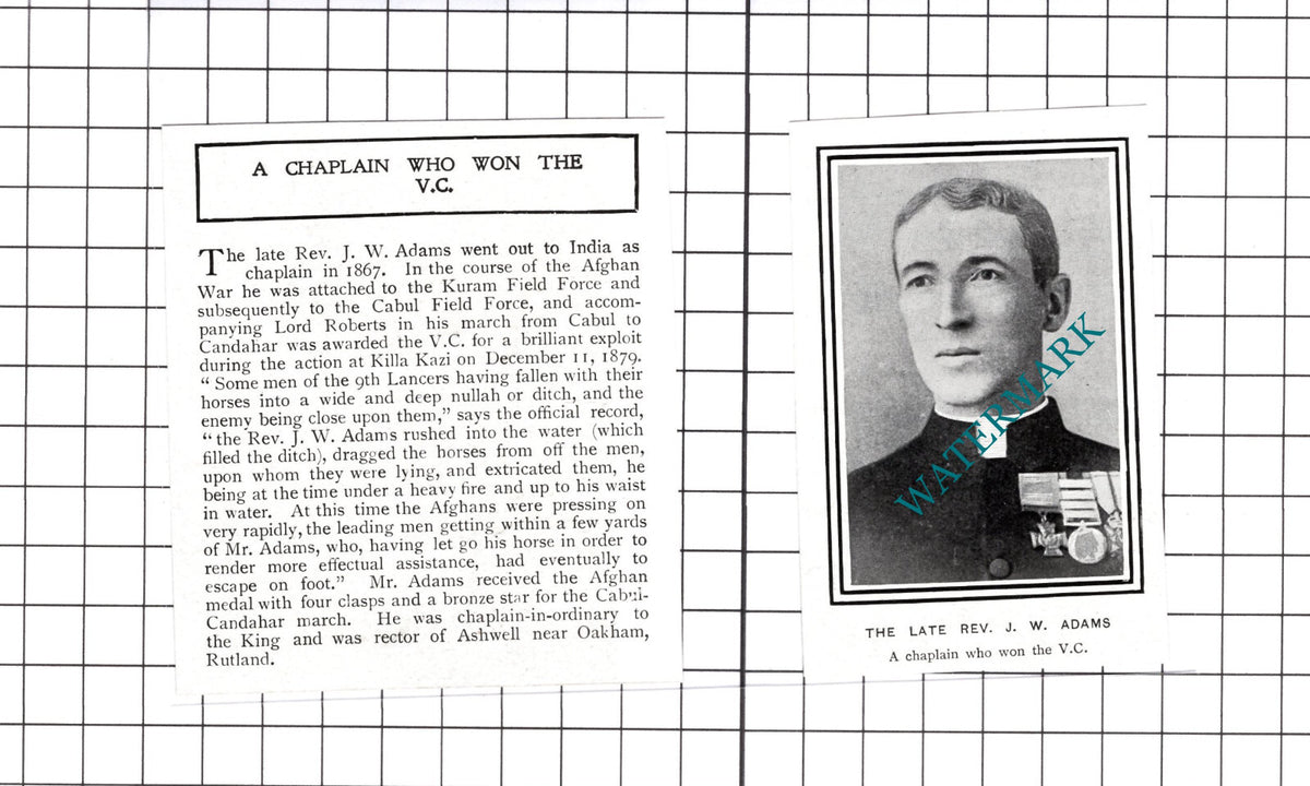 Rev J W Adams Ashwell Rutland VC Cabul Field Force- 1903 Two-Part Cutting