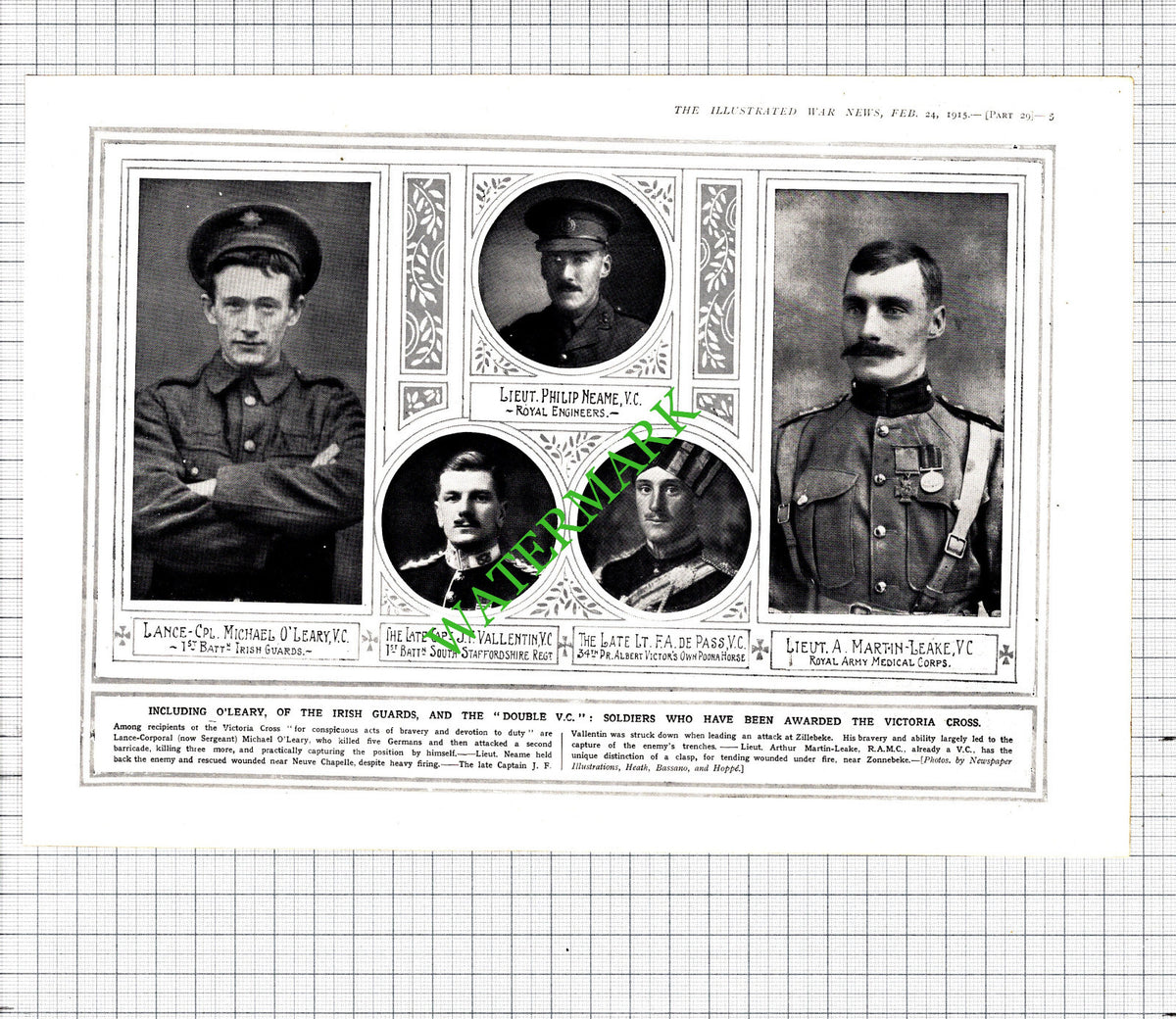 Michael O'Leary Irish Guards Martin-Leake Philip Neame WW1 -- 1915 Cutting