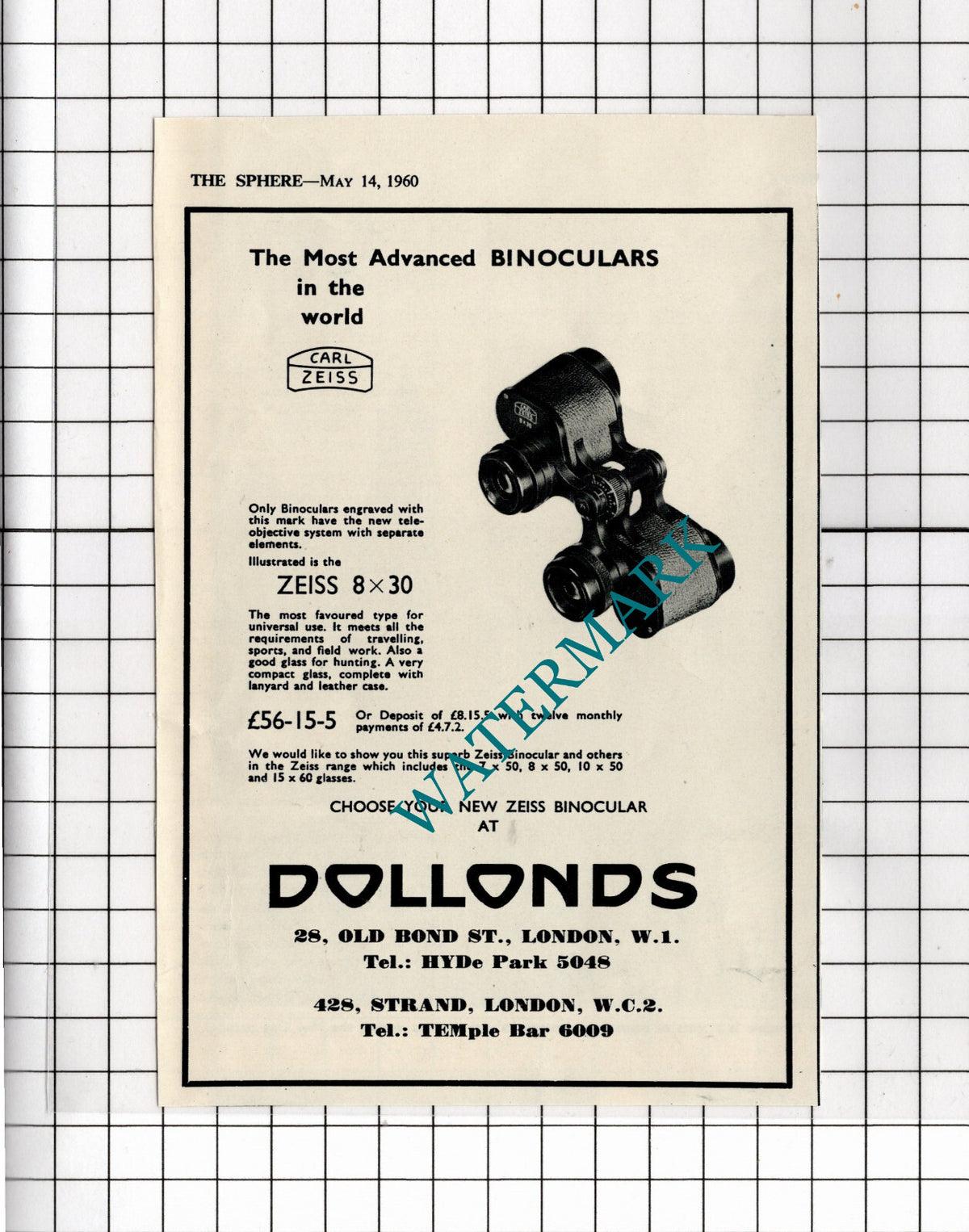 Dollonds Binoculars London SMALL ADVERT - 1960 Clipping / Print