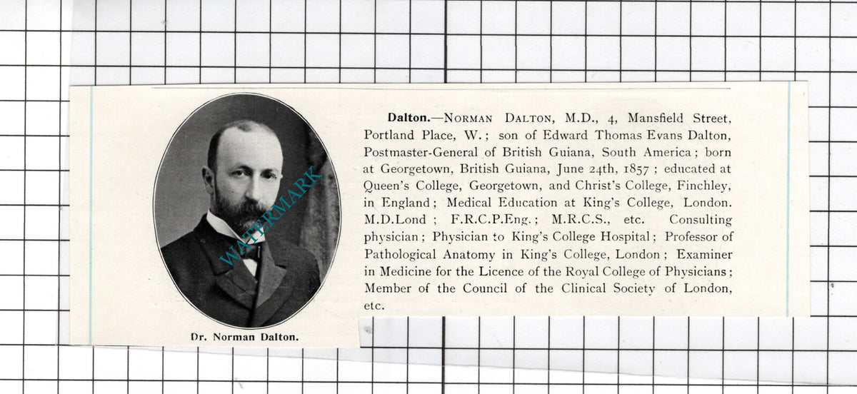 Dr Norman Dalton King's College London - c.1910 Cutting