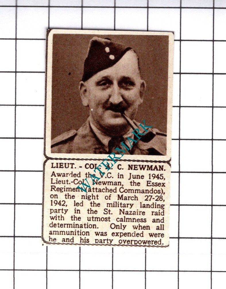 Lt Col A C Newman Essex Regiment WW2 - 1945 SMALL Cutting