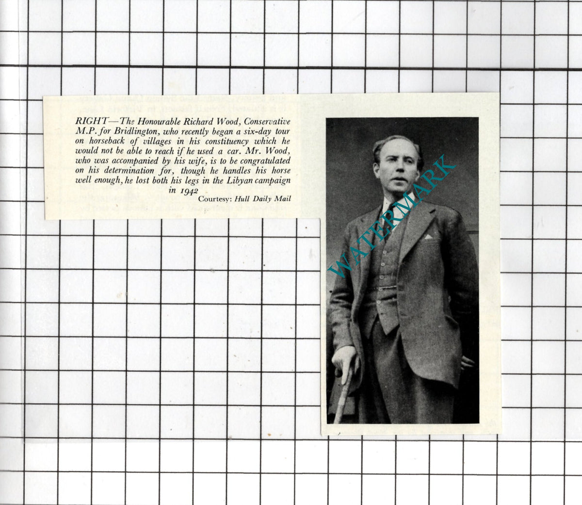 The Hon Richard Wood MP Bridlington Yorkshire - 1954 SMALL Clipping