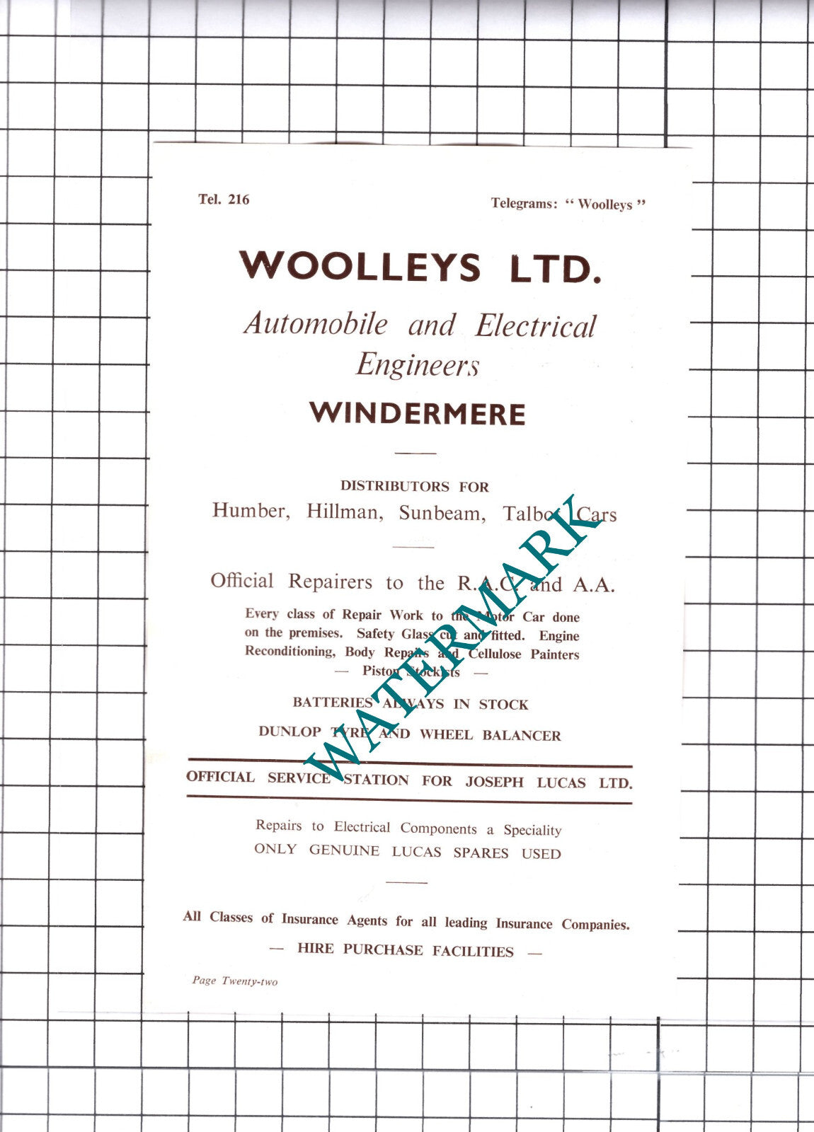 Woolleys Ltd Windermere Advert - c.1952 Cutting