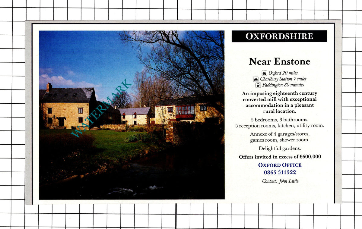 Enstone Oxfordshire Mill House Sale Advert - 1991 Clipping / Print