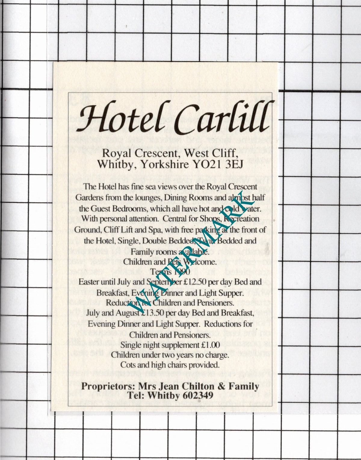 Hotel Carlill Whitby North Yorkshire Jean Chilton - 1990 Small Advert