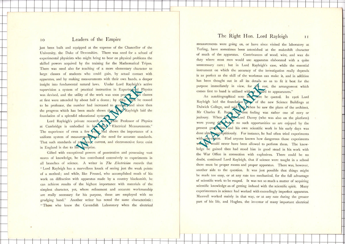 The Right Hon Lord Rayleigh John William Strutt -- c.1920 Print / Article