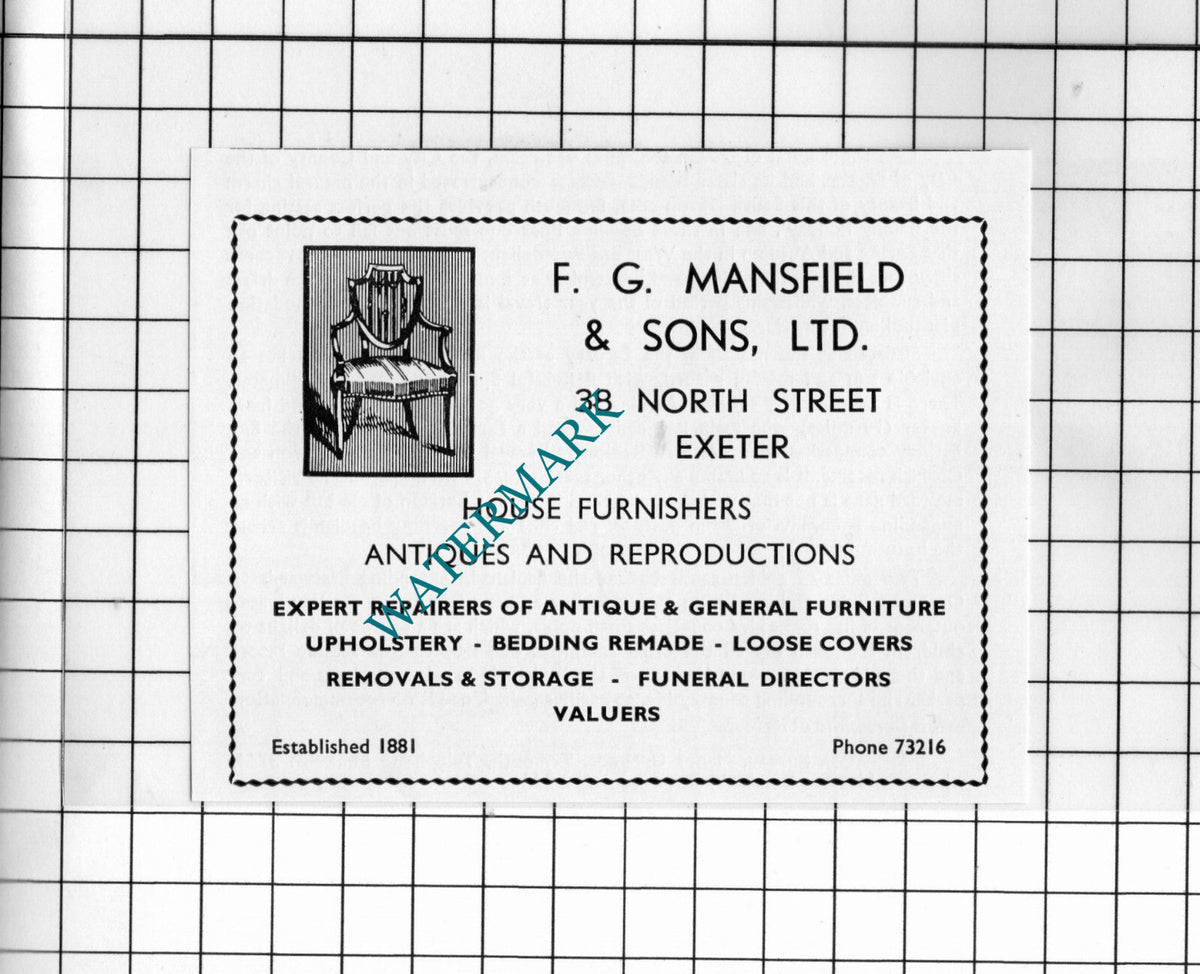 F G Mansfield & Sons Ltd Exeter Devon - 1957 Small Advert