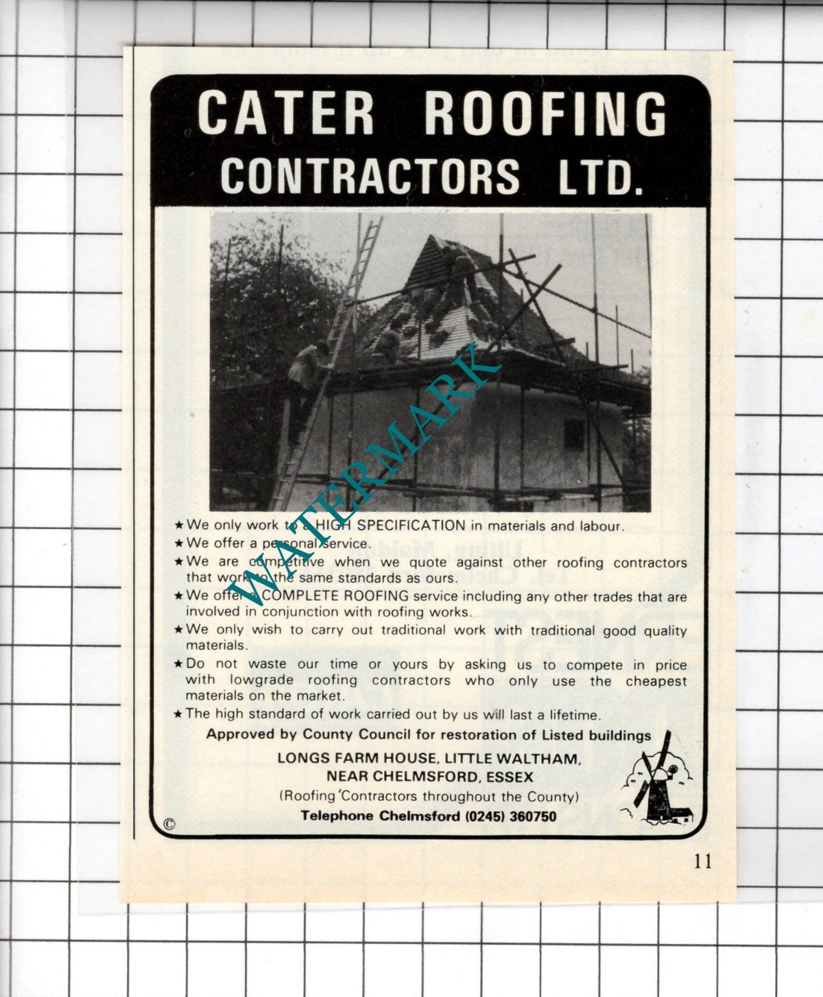 Cater Roofing Contractors Ltd Longs Farm House Little Waltham 1984 Small Advert