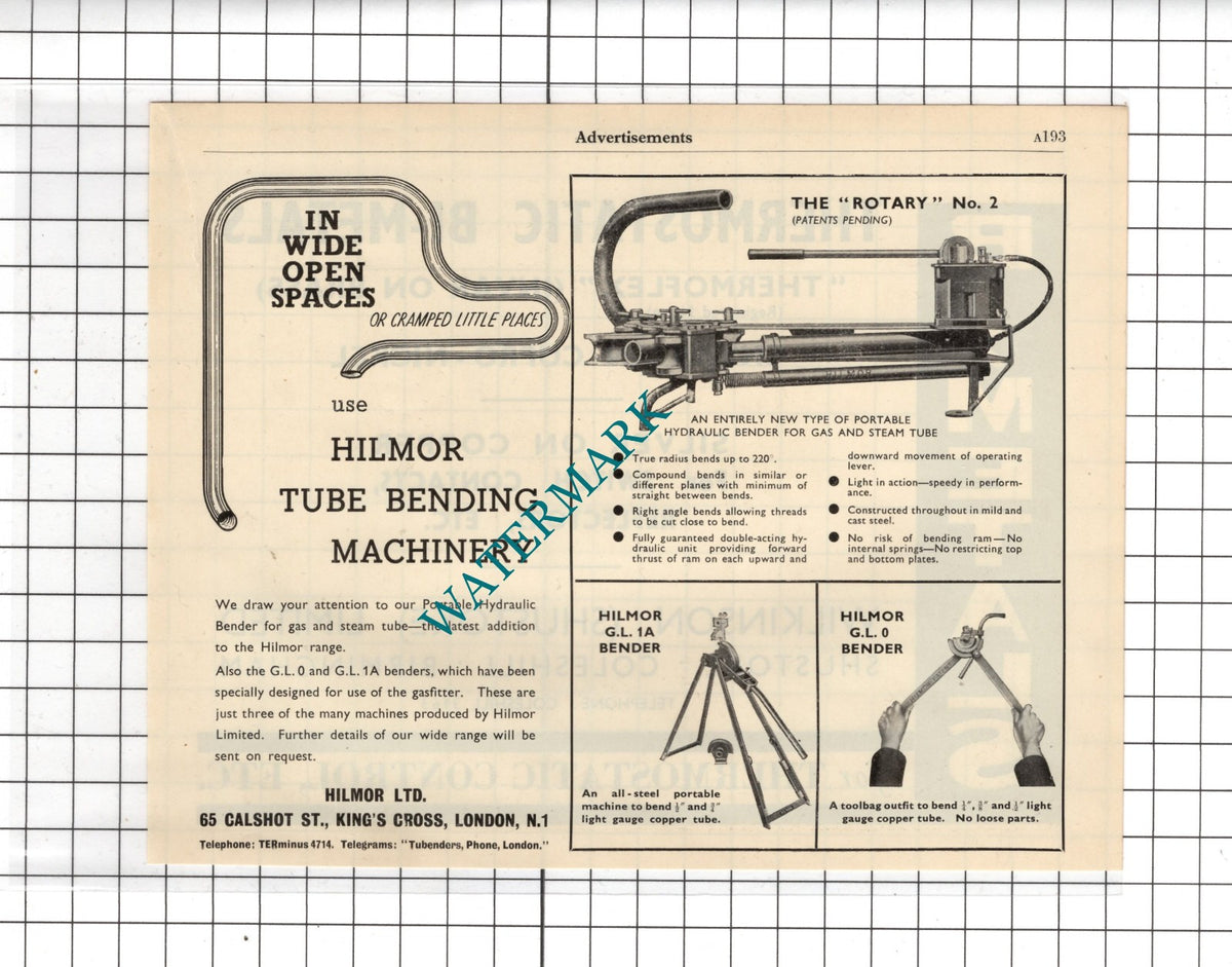 Wilkinson Shustoke Ltd Birmingham / Hilmor Ltd King's Cross London - 1951 Advert
