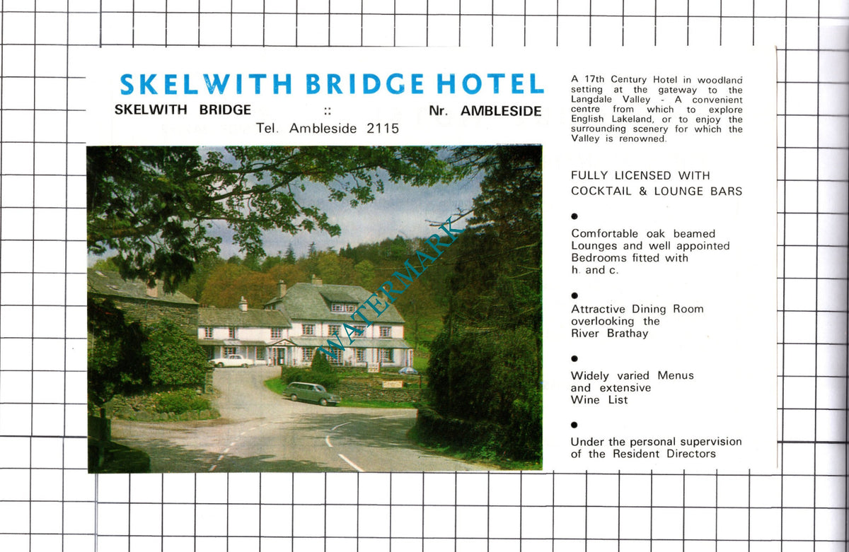 Skelwith Bridge Hotel Ambleside Advert - c.1968 Cutting