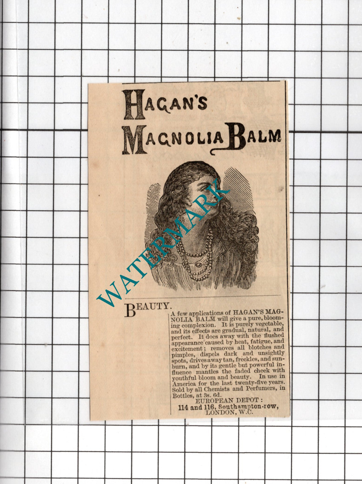 Hagan's Magnolia Balm - 1875 Small Advert