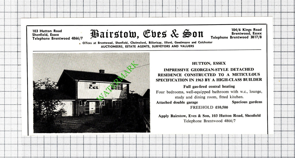 Hutton Essex Property Sale Advert - 1965 Cutting