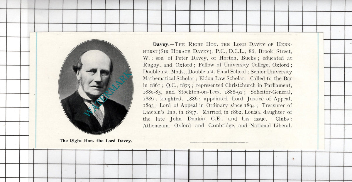 Lord Davey Of Hernhurst Sir Horace Davey - 1905 Clipping