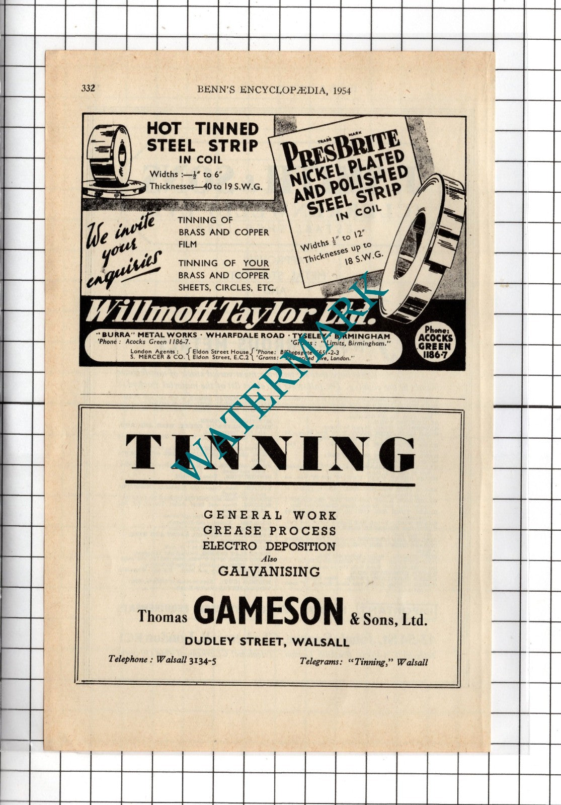 J Smith & Sons Clerkenwell Ltd / Willmott Taylor Ltd Birmingham - 1954 Advert