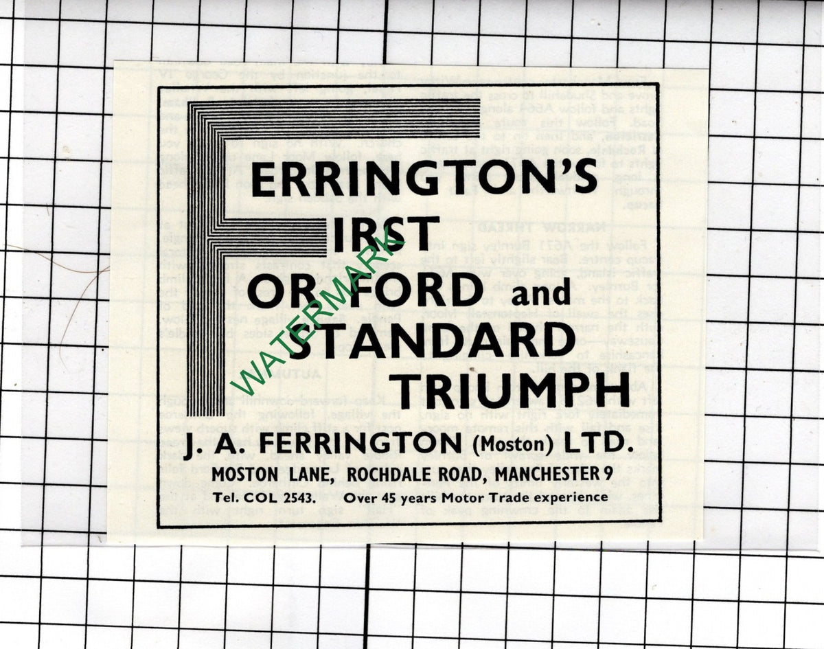 J A Ferrington Moston Ltd Manchester - 1965 Small Advert