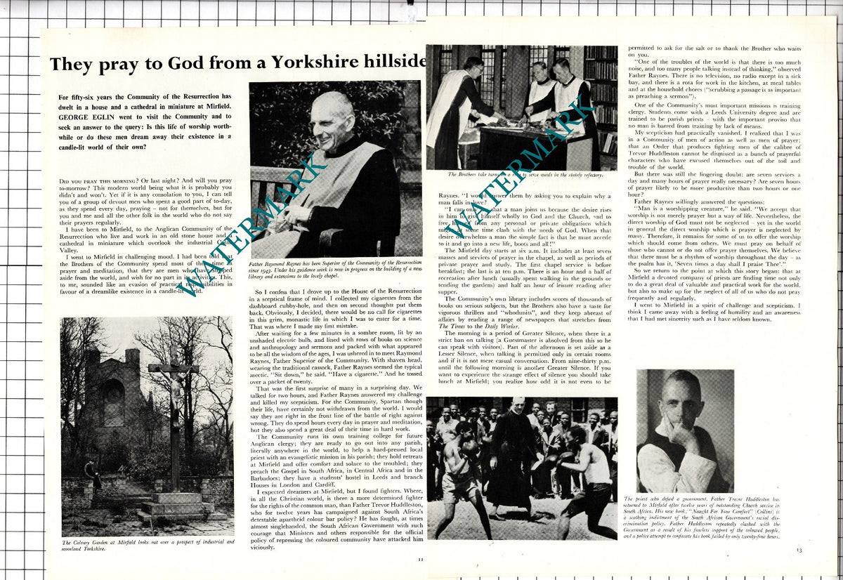 Community Of The Resurrection Mirfield Yorkshire Raymond Raynes - 1956 Article