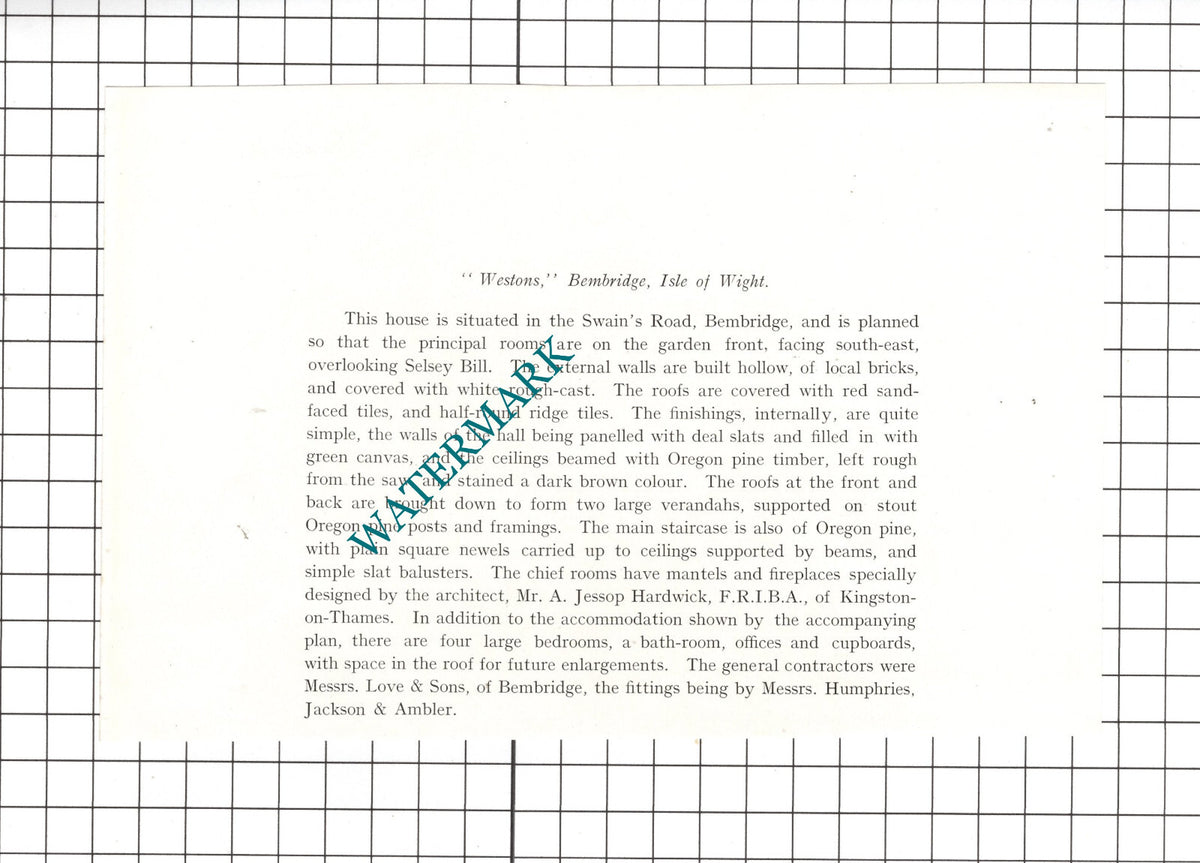Westons Swains Road Bembridge Isle of Wight Jessop Hardwick 1911 Article / Print