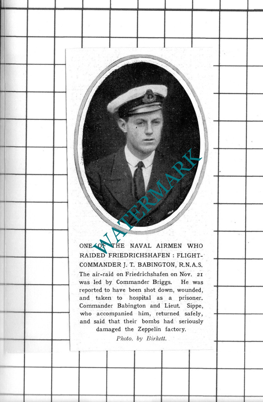 Flight Commander J T Babington Friedrichshafen - 1914 Small Clipping