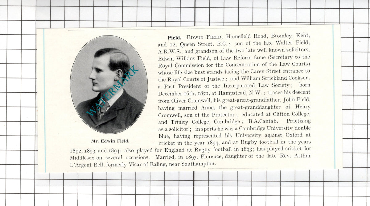 Mr Edwin Field Homefield Road Bromley Kent - c.1905 Clipping