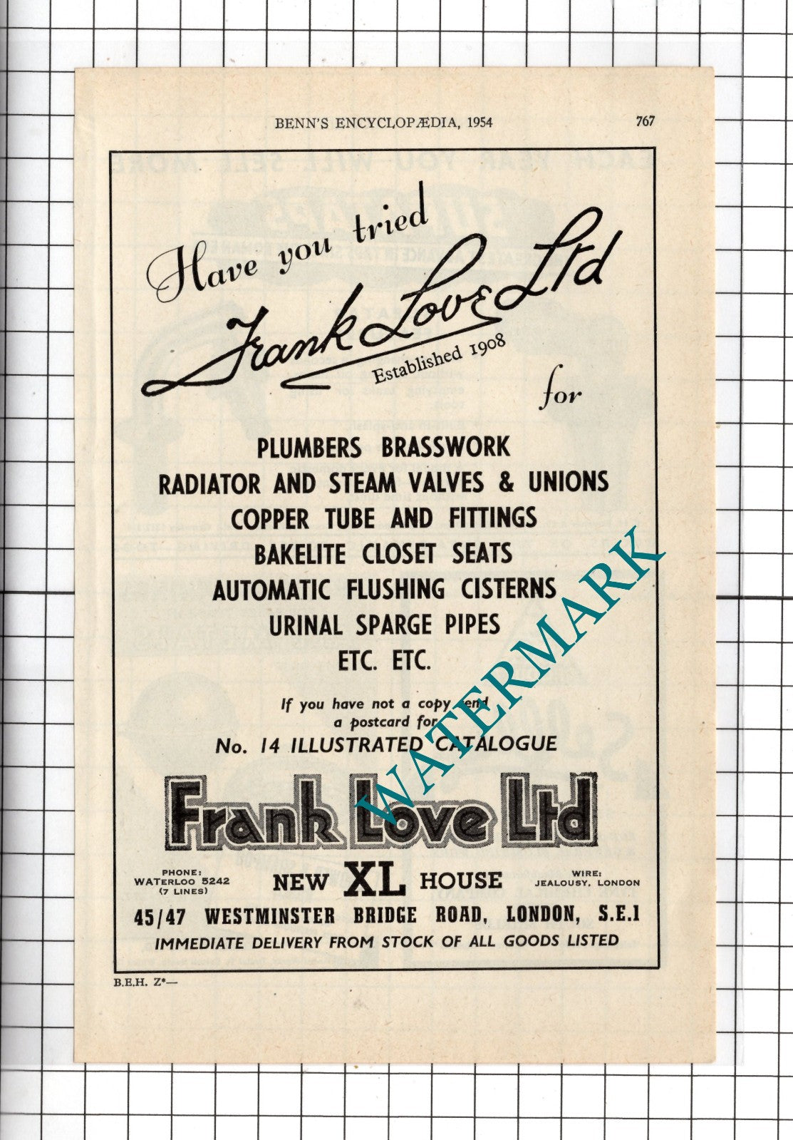 Frank Love Ltd London SE1 - 1954 Advert