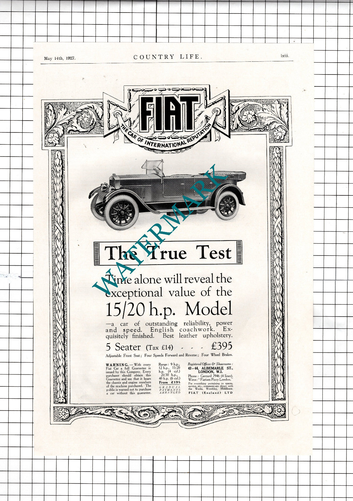 Fiat 15/20 h.p Fiat Car Advert - 1927 Clipping