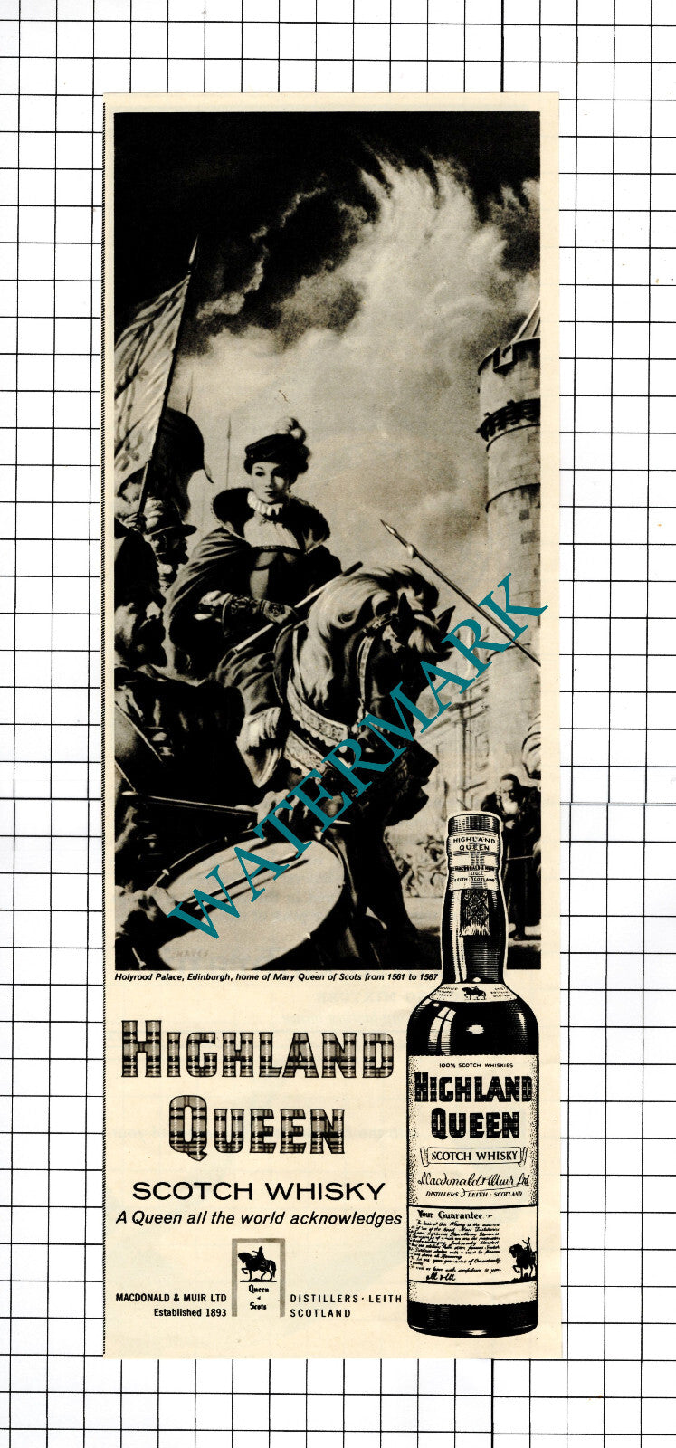 Highland Queen Whisky Holyrood Palace Edinburgh Mary Queen of Scots 1963 Advert