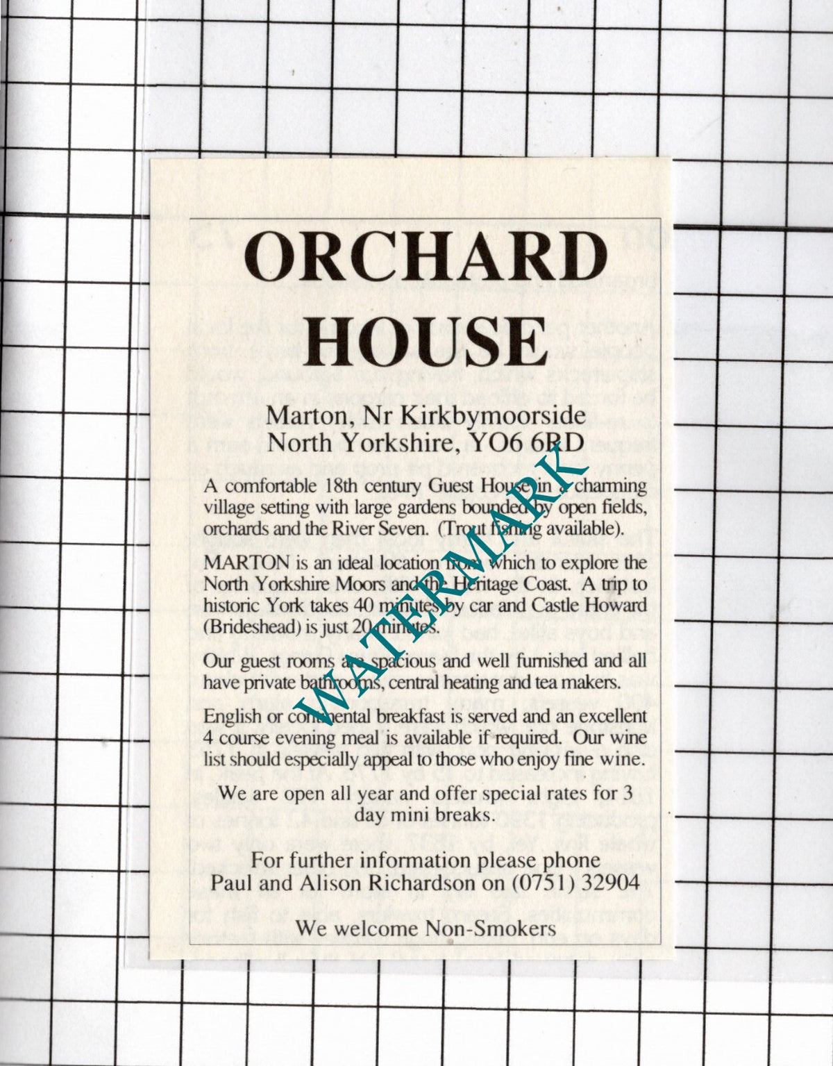 Orchard House Marton North Yorkshire Paul Richardson - 1990 Small Advert