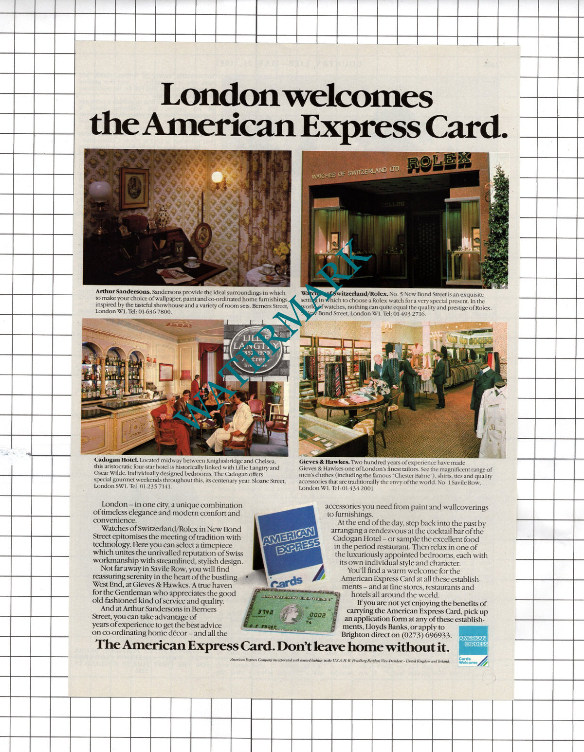 American Express Advert Cadogan Hotel London Gieves & Hawkes - 1981 Cutting
