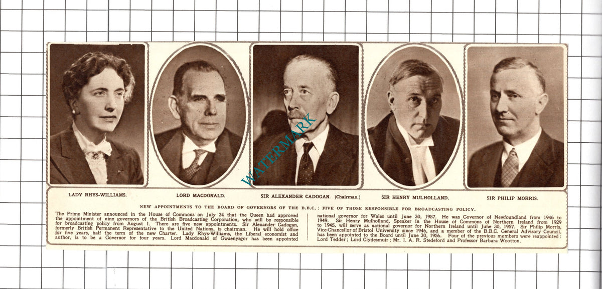 BBC Board Of Governors Cadogen Rhys-Williams Mulholland Morris - 1952 Cutting