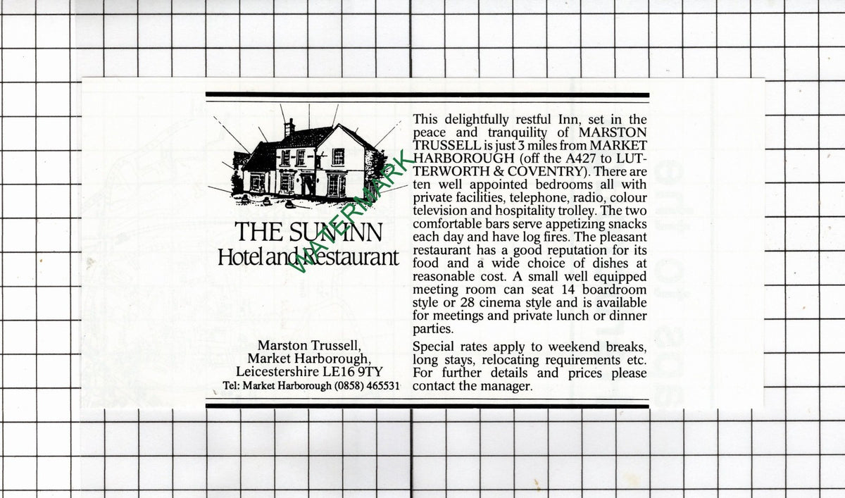The Sun Inn Hotel Marston Trussell Market Harborough - 1990 Small Advert