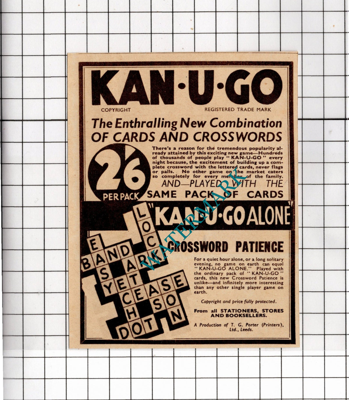 ADVERT ONLY! Kan-U-Go Alone Game Small Advert - 1935 Clipping