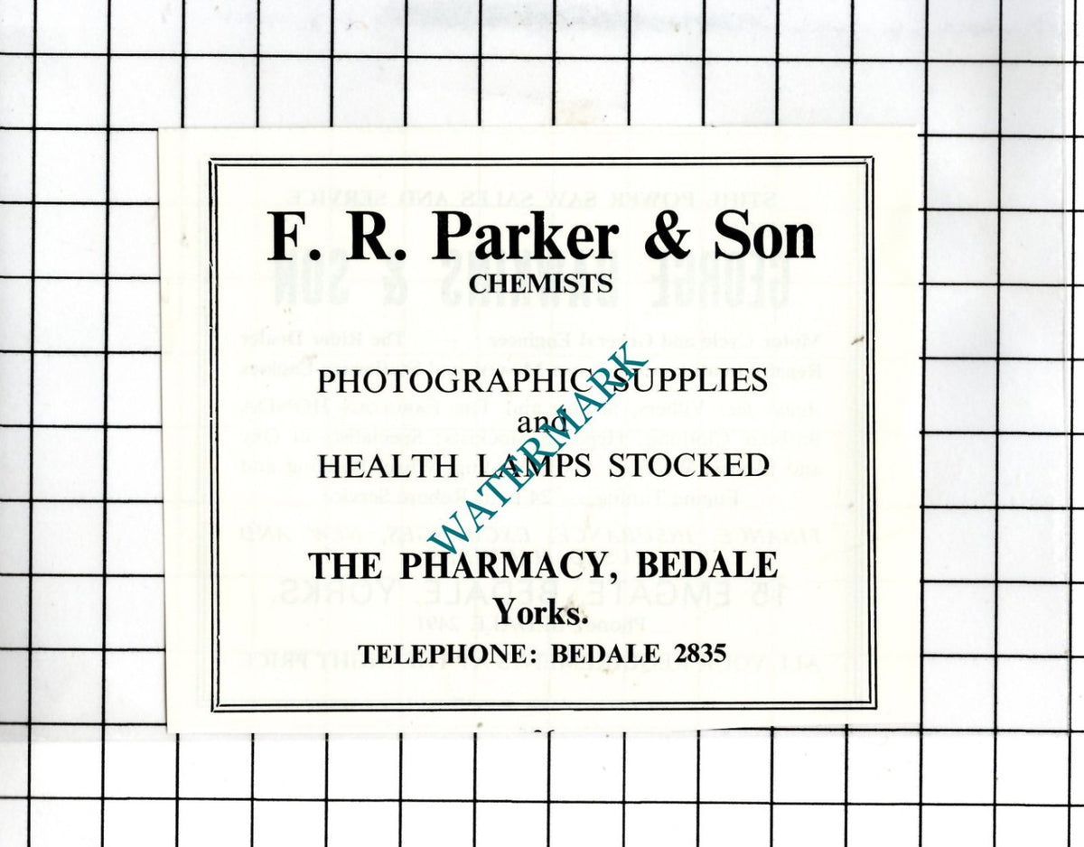 George Dawkins 15 Emgate Bedale / F R Parker & Son Chemist -c.1968 Small Advert