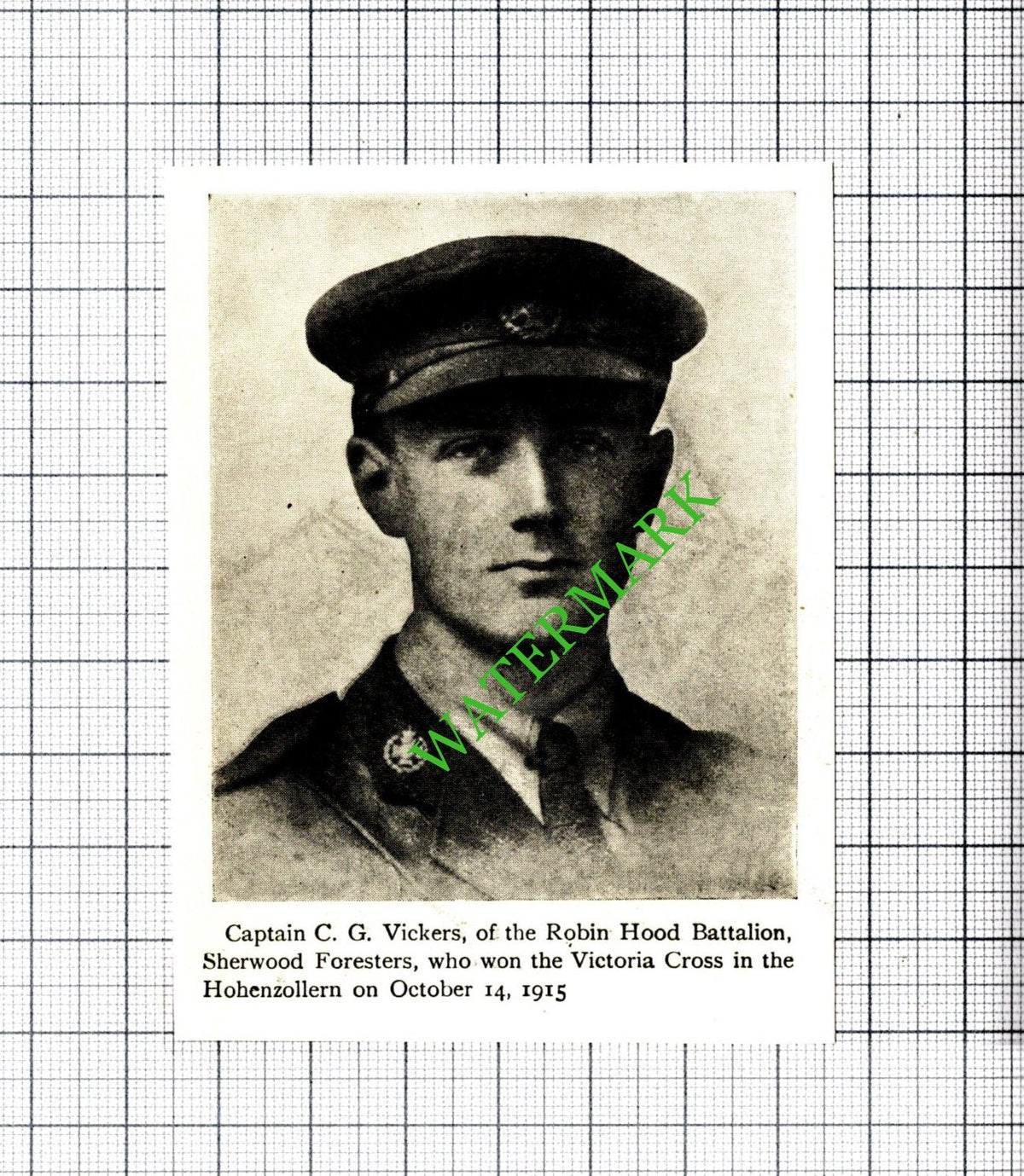 Captain CG Vickers Robin Hood Battalion Sherwood Foresters c.1920 Small Cutting