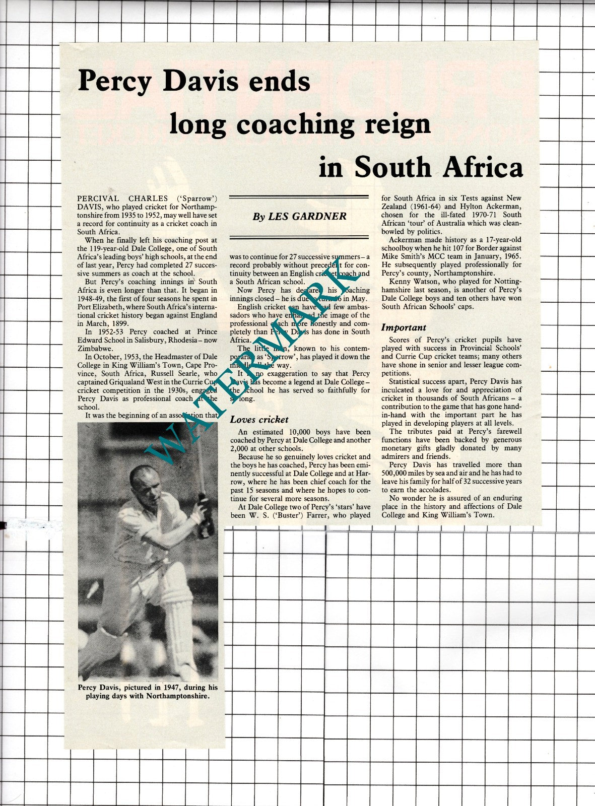 Percival Charles Davis Sparrow Percy Davis Cricketer Cricket - 1981 Article
