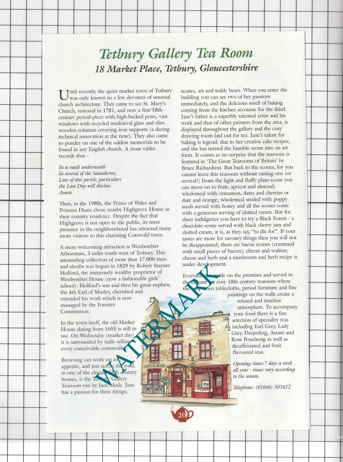 Tetbury Gallery Tea Room Tetbury Gloucestershire Advert - c.2001 Cutting