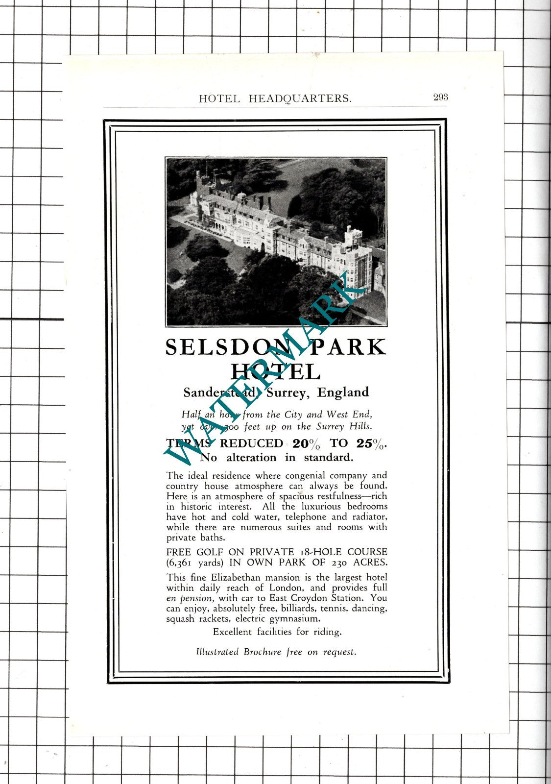 Selsdon Park Hotel Sanderstead Surrey - 1932 Advert