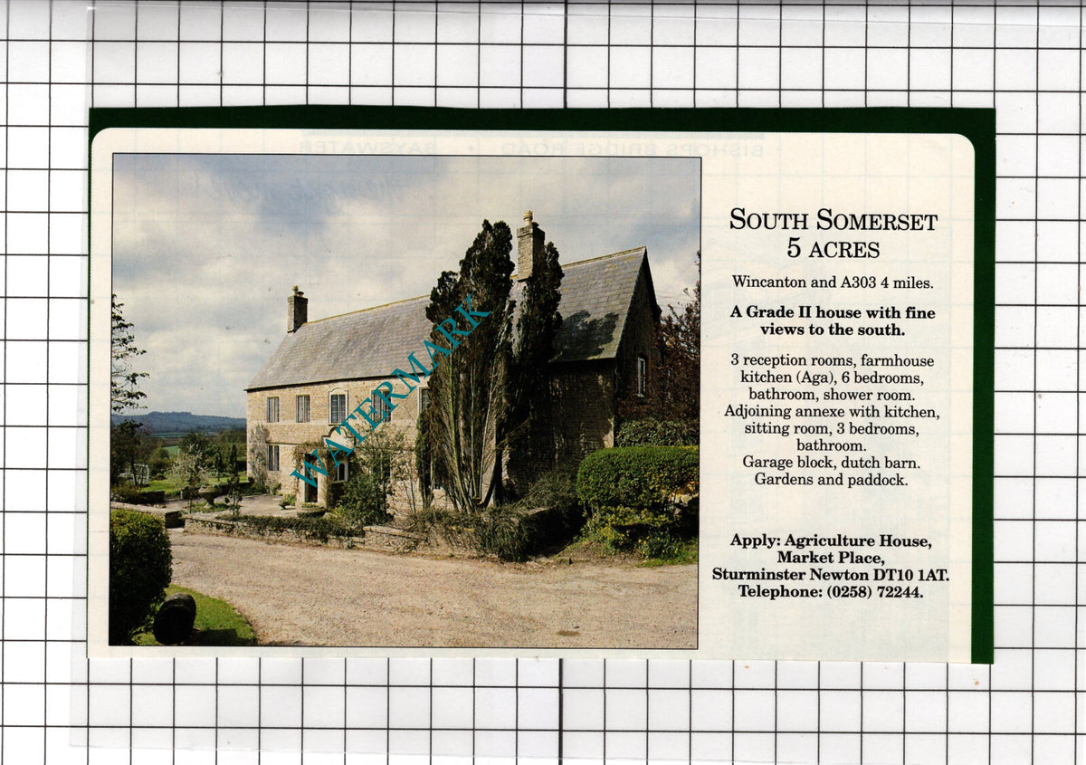 Wincanton Somerset House Sale Advert - 1991 Cutting