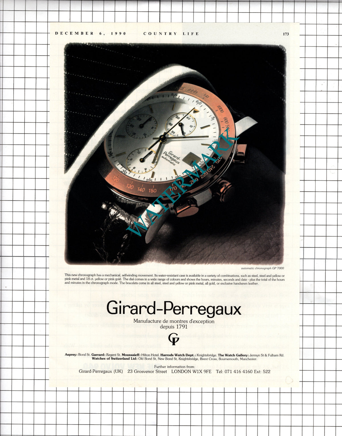 Girard-Perregaux Chronograph ADVERT - 1990 Cutting / Print