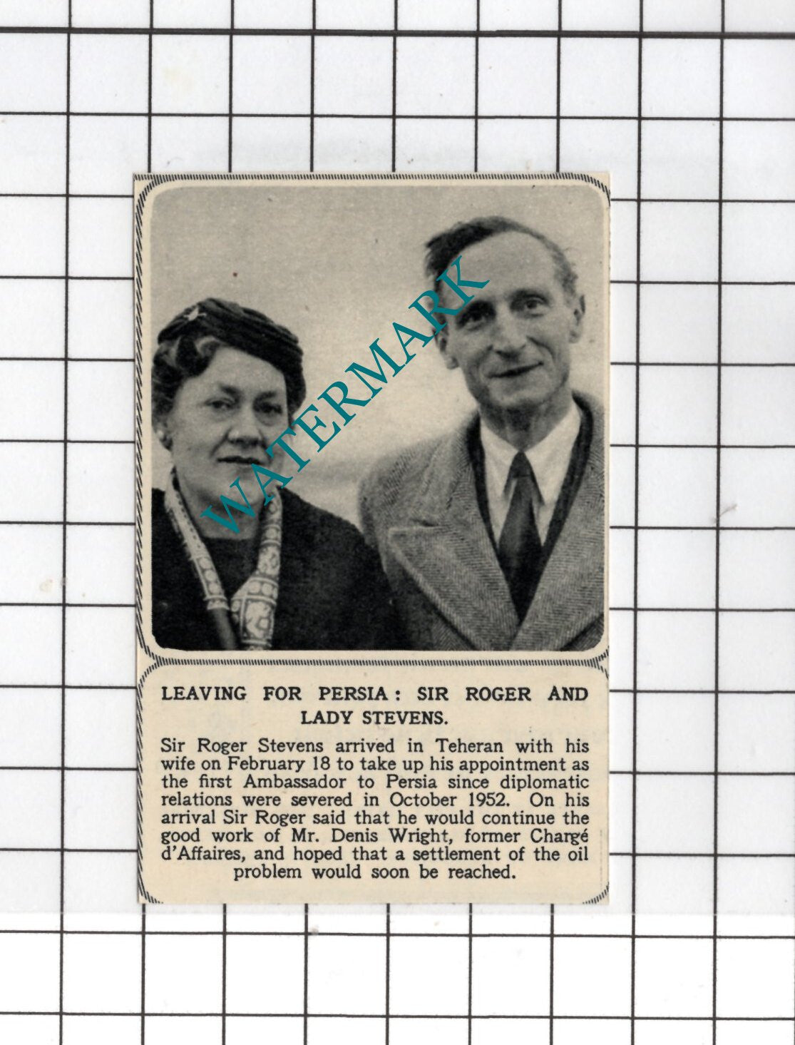 Sir Roger and Lady Stevens Sir Roger Stevens - 1954 SMALL Cutting