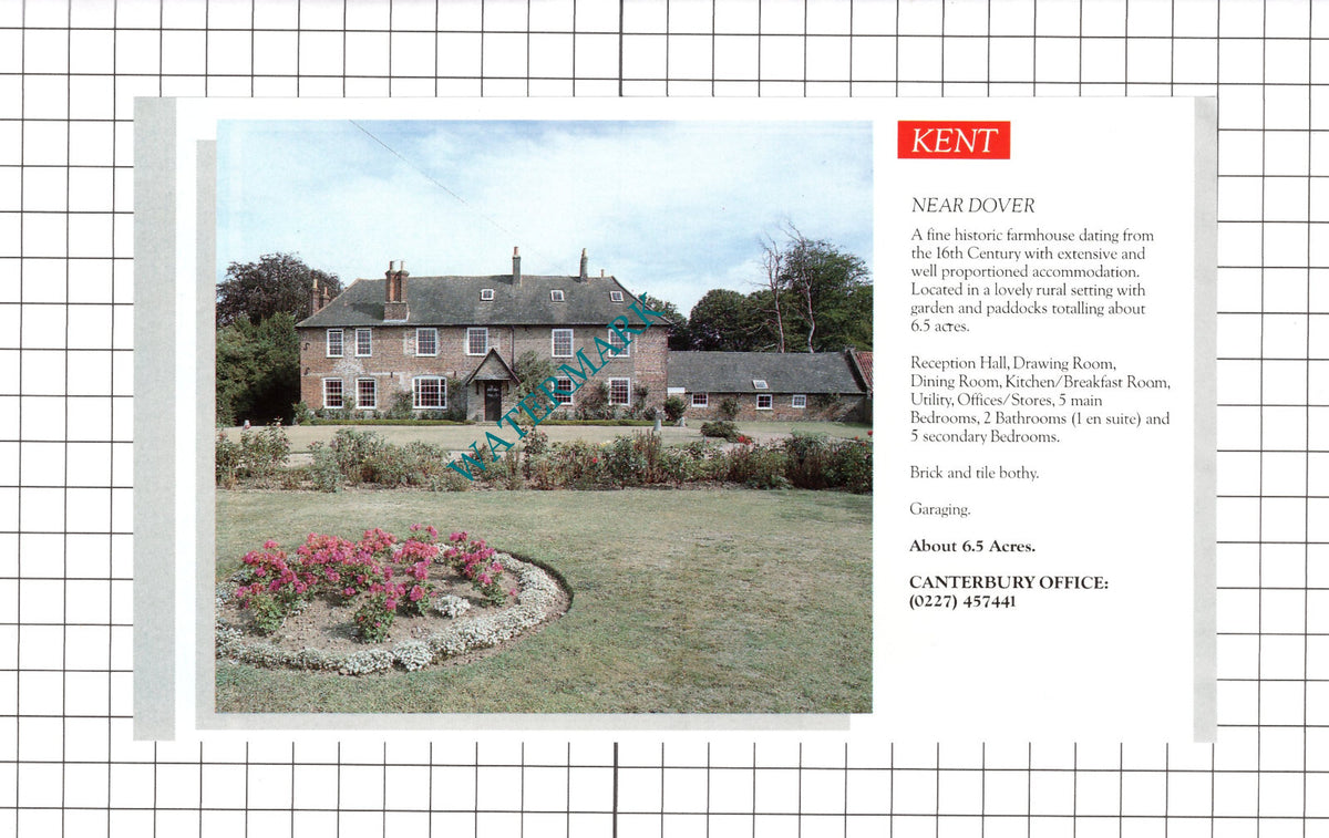 Dover Kent Farmhouse House Sale Advert - 1989 Clipping / Print