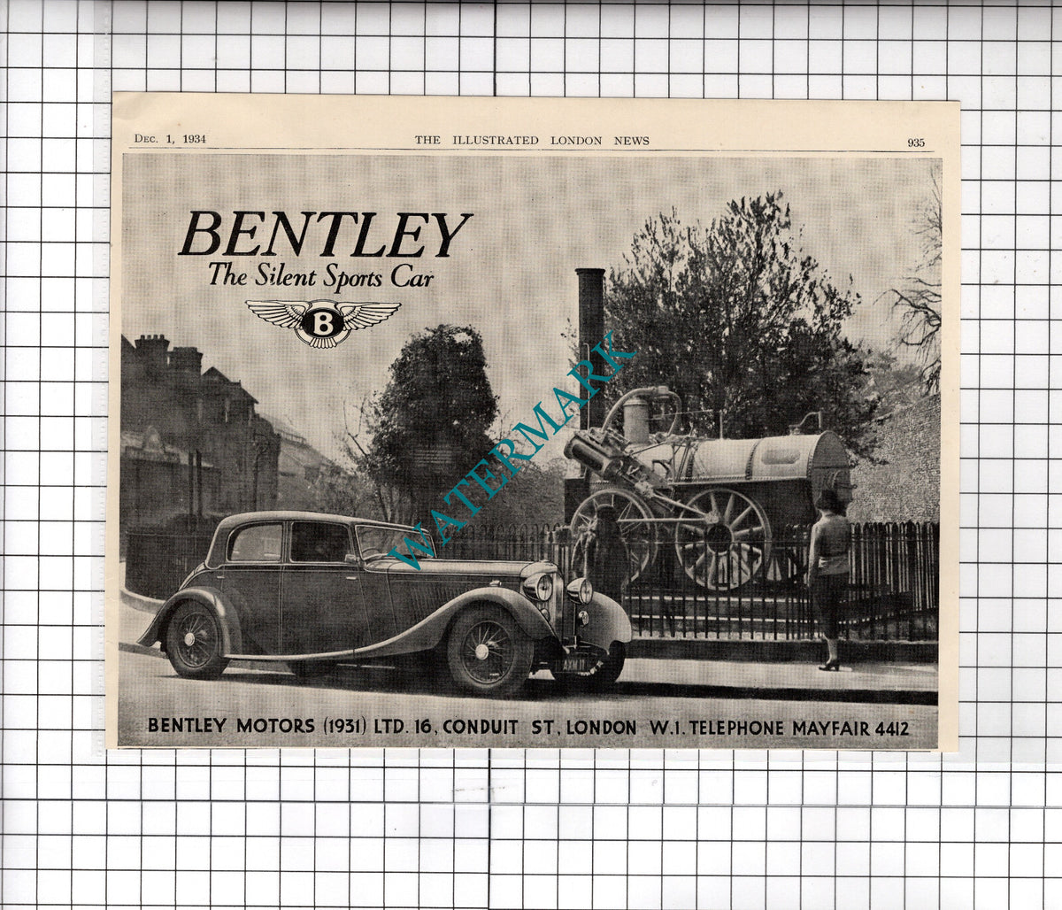 Bentley Motors (1931) Ltd London Car ADVERT - 1934 Cutting / Print