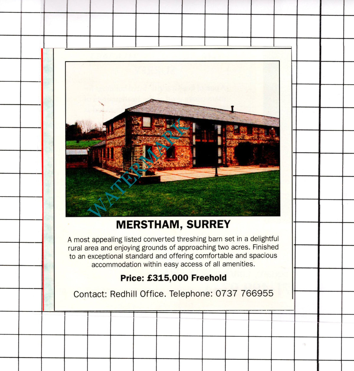 Merstham Surrey Threshing Barn House Sale Advert - 1991 Clipping
