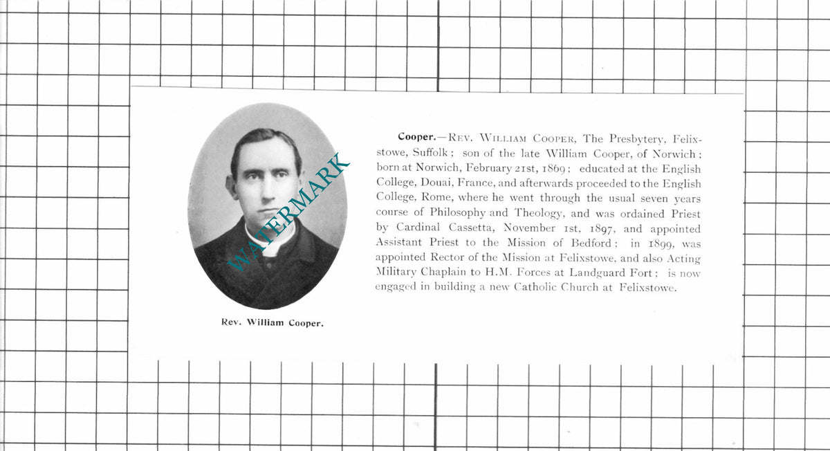 Rev Arthur Cuffe-Adams Wymondham / Rev William Cooper Felixstowe -1911 Clipping