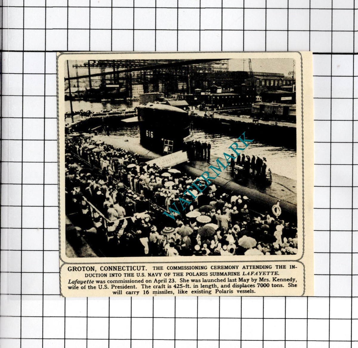 Polaris Submarine LAYAYETTE Groton Connecticut - 1963 Small Cutting