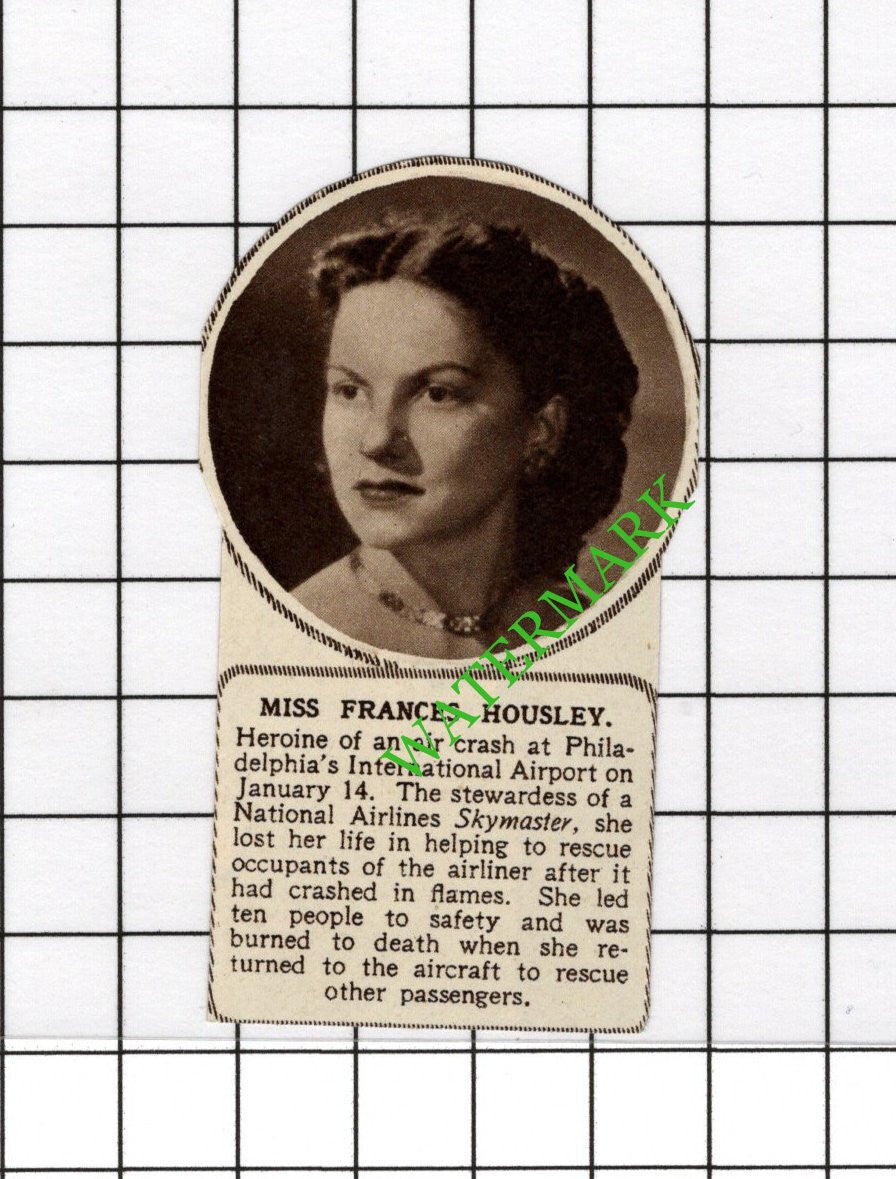Miss Frances Housley Air Crash Heroine - 1951 SMALL Cutting