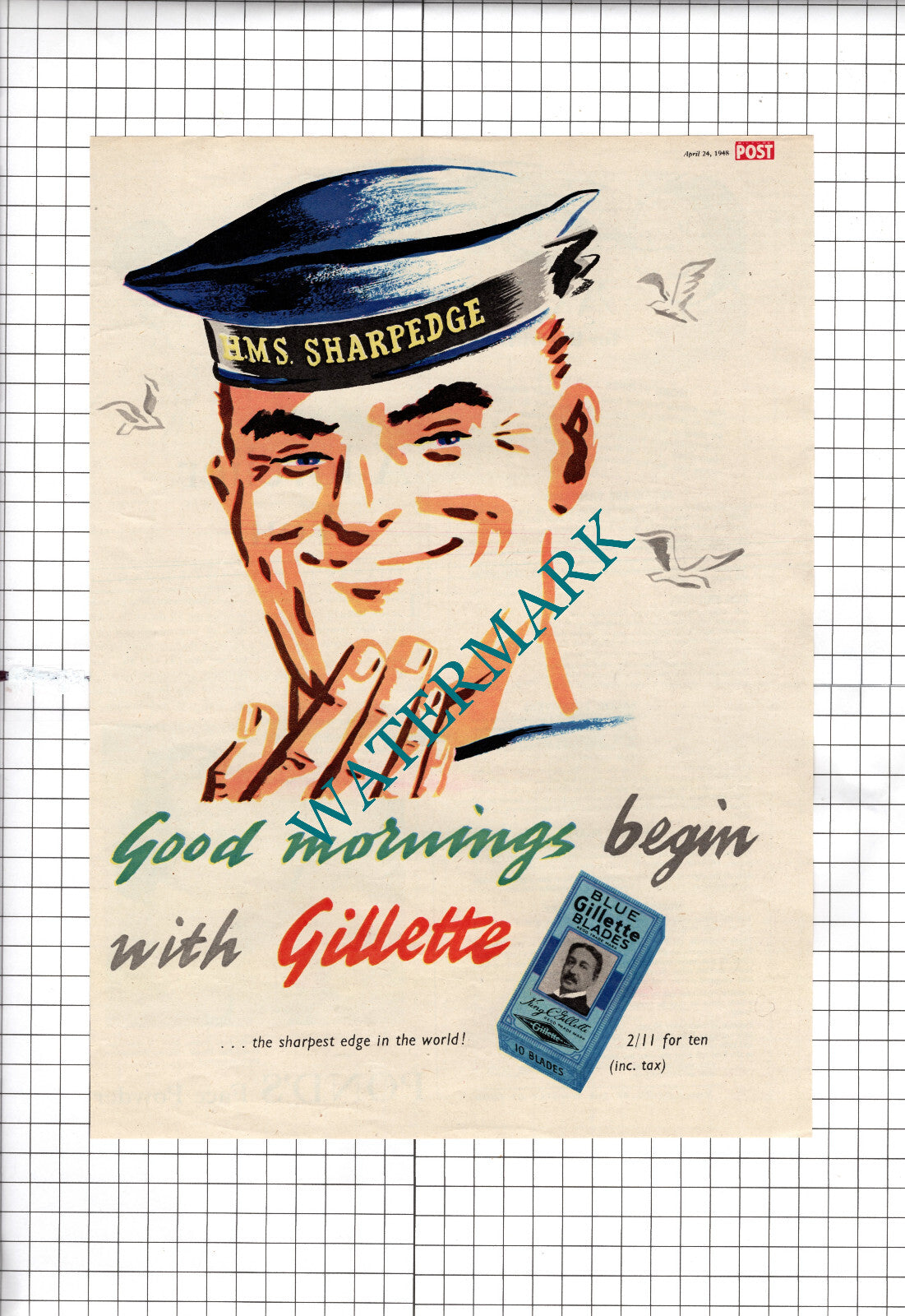 Blue Gillette Blades ADVERT HMS Sharpedge Navy - 1948 Advert